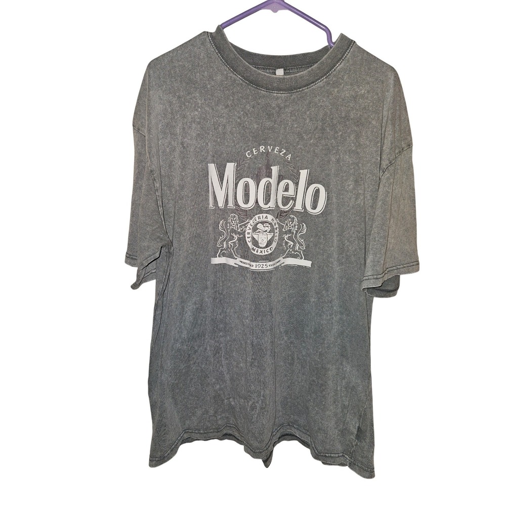Mens Modelo Cerveza Graphic T Shirt Gray‎ Washed XL